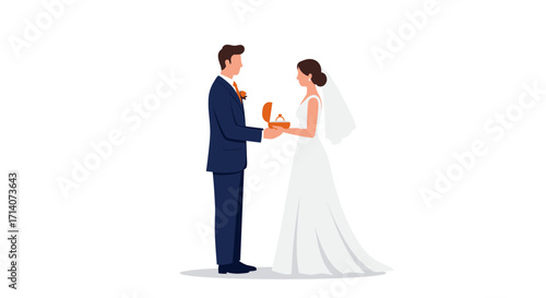 Bride and groom exchanging rings in elegant wedding ceremony