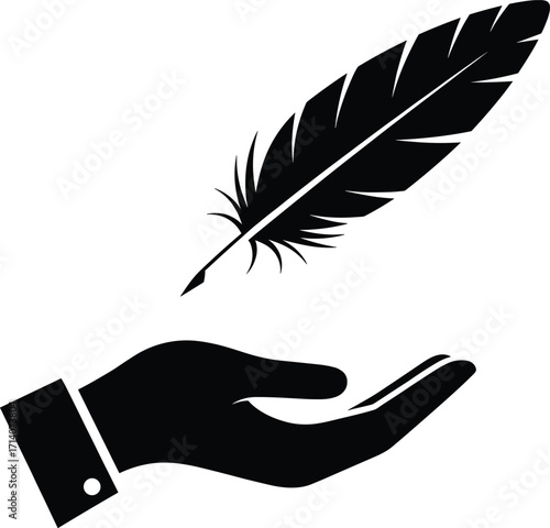 PriA human hand gently holds a floating feather, symbolizing concepts like lightness, softness, weightlessness, and delicate balance.