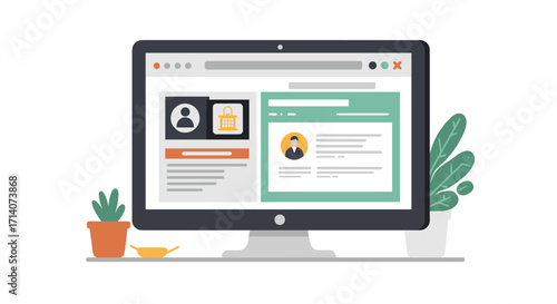 Modern user interface on desktop screen with online profile concept
