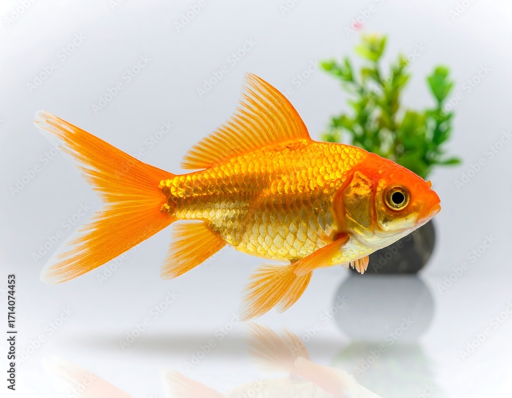 Fototapeta premium Goldfish in a simple aquarium setting