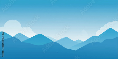 Cloudy mountain landscape at sunrise, a majestic view of peaks and valleys bathed in morning light