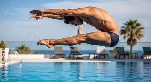 Man Dives Into Pool.