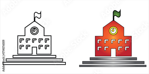 School Building Icon Set. Illustrator Vector Icon Set