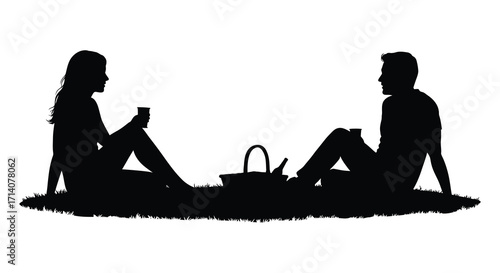 A silhouette of a couple enjoying a romantic picnic outdoors together