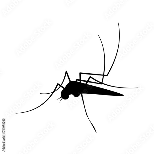 Silhouette of a mosquito isolated on a white background. The insect is depicted with long legs, slender body, and distinct wings in a simple black outline.