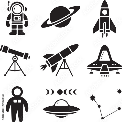 Cosmic Journey Astronaut and Celestial Icons