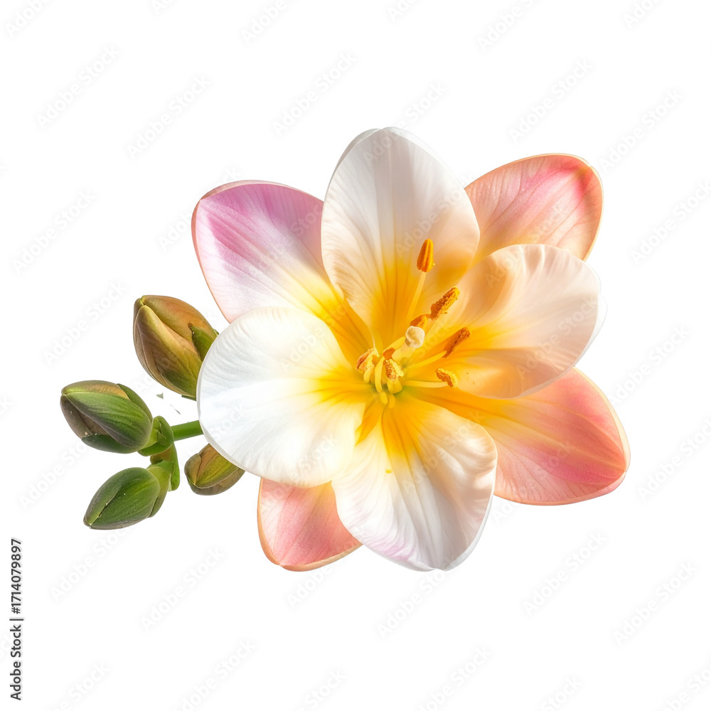 Naklejka premium Bright Freesia Flower, Top-Down View, Isolated on Transparent Background