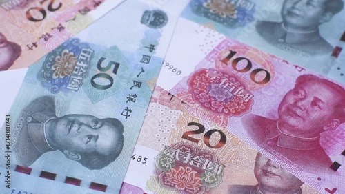 Chinese paper money, yuans in various denominations. China money as a business background for your design