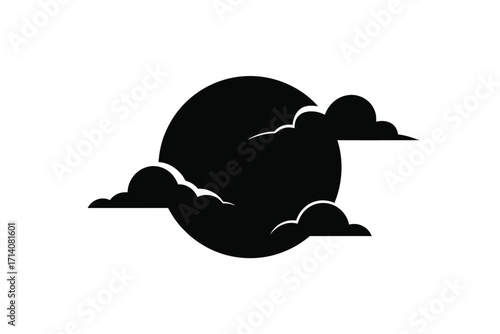 Silhouette of a full moon partially obscured by clouds
