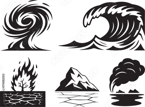Nature's power elements storm wave fire mountain smoke