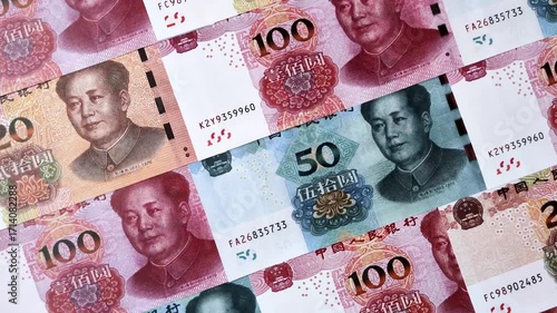Chinese paper money, yuans in various denominations. China money as a business background for your design