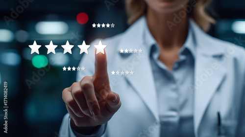 Doctor Touching Digital Star Rating Interface
