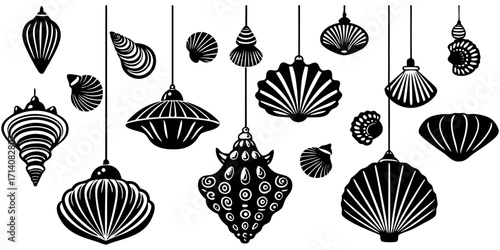 Create a highly realistic, high-resolution image of a collection of assorted sea shells suspended in mid-air or artistically arranged on a clean white background. Include a variety of shell types such