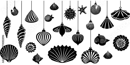 Create a highly realistic, high-resolution image of a collection of assorted sea shells suspended in mid-air or artistically arranged on a clean white background. Include a variety of shell types such