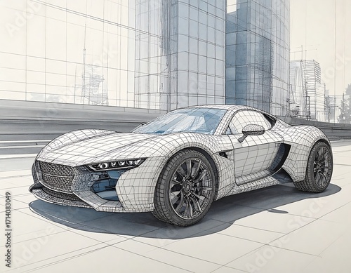Futuristic car design, urban background