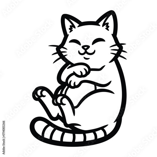 Cute Cat Resting: A charming illustration of a contented cat, paws in the air, enjoying a moment of relaxation in a playful, animated style.