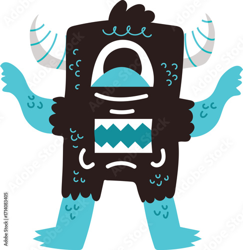 Cartoon Monster with Horns One Eye and Teal Accents.