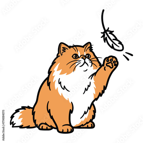 Playful Kitten: A fluffy orange kitten reaches playfully for a floating feather, its eyes gleaming with curiosity. Capturing the playful and innocent essence of feline joy.