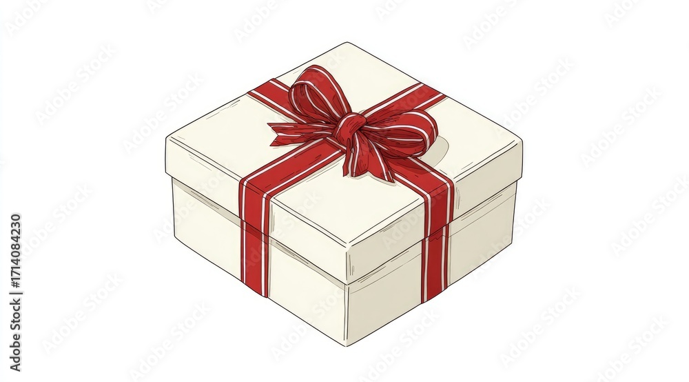 Fototapeta premium A white gift box with a red ribbon and bow
