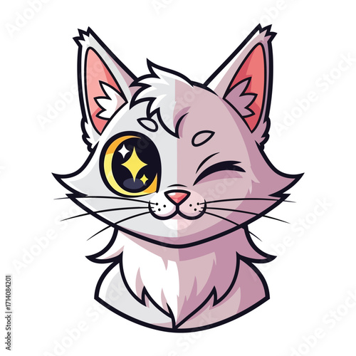 Winking Cat Illustration: A charming illustrated cat winks playfully, its radiant eyes sparkling with a whimsical glow, showcasing the cuteness and appeal of the furry friend.