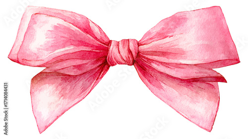 a pink pastel cute ribbon bow, in watercolor style, make it look like it's hand painted, clipart, in a white isolated background