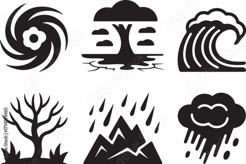 Natural disaster icons set disaster icons