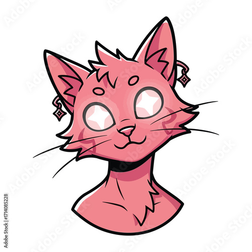 Mystical Pink Cat: An enchanting close-up of a pink cat, emanating an aura of wonder and mystery, with bright, sparkling eyes, delicate whiskers, and unique aesthetic