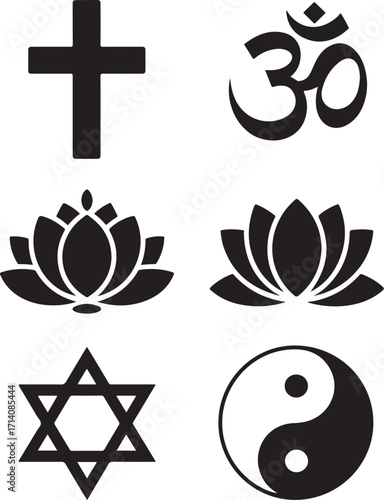 Diverse religious symbols unite humanity in harmony