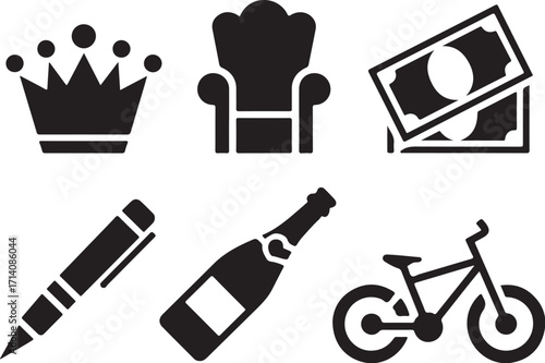Luxury, success, and leisure symbols in modern icons