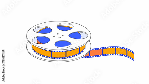 camera reel industry film tape cinema isolated white background 3d render icon graphic or on with roll bobbin video for or projector movie film element cartoon color spool design 71362908 1