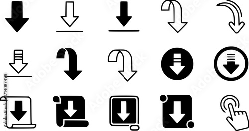 Down arrow vector icon set. scroll illustration sign collection