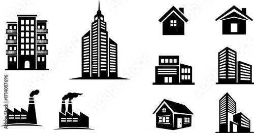 Building icon vector set. apartment illustration sign collection. skyscraper symbol. architecture logo