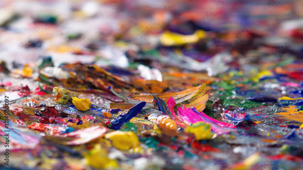 Obraz premium Colorful explosion of paint splatters creates vibrant patterns on a canvas showcasing artistic expression and creativity
