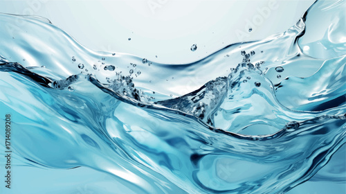 Dynamic close-up of clear blue water splashing with energy, showcasing fluid movement and transparency on a light background