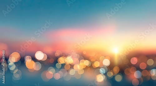 Fototapeta Naklejka Na Ścianę i Meble -  Blurry city sunset view. Soft focus
