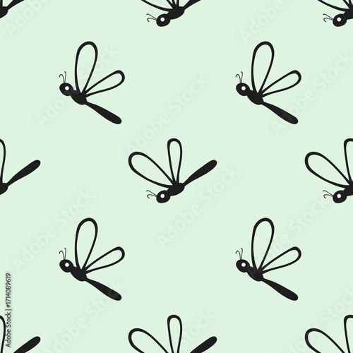 Wallpaper Mural Black dragonfly pattern background. Silhouette cute insect seamless pattern. Aesthetic nature background. Simple and minimalist seamless pattern. Seamless patterns with flying insects. Torontodigital.ca