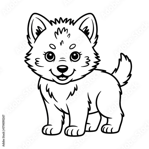 Cute Wolf Cub Coloring Page – Baby Wolf Line Art Printable 