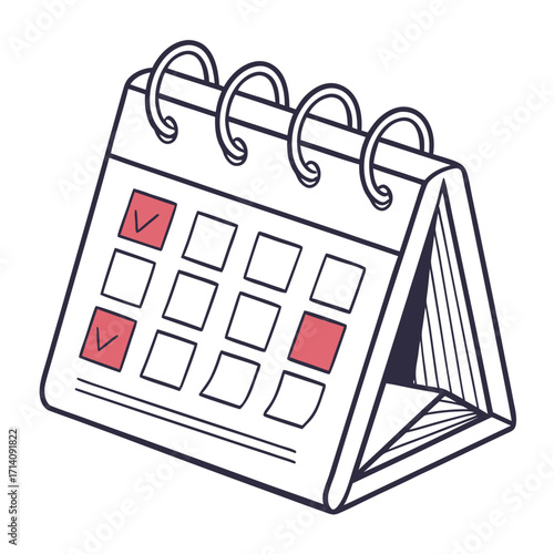 Desktop calendar with marked dates and checkboxes for planning and scheduling tasks