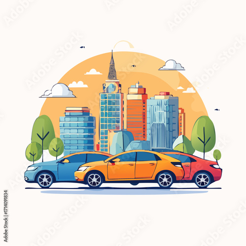 Cityscape with Cars at Sunset