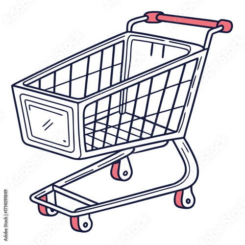 Hand drawn illustration of an empty shopping cart with a simple outline style
