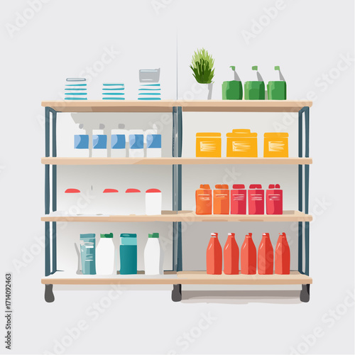 Organized Storage Shelf with Cleaning Supplies and Containers