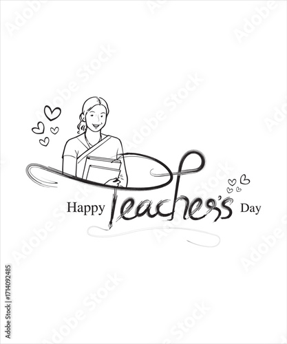 line art illustration of a woman happy teachers day. Creative teacher's day vector education concept. indian happy teachers day. south indian happy teachers day.