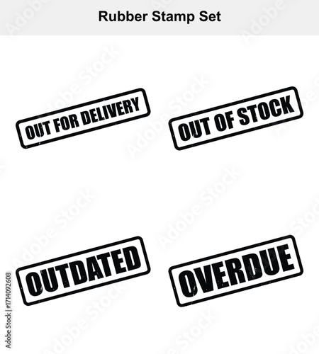 Black Distressed Rubber Stamps with Words Out for Delivery, Out of Stock & More