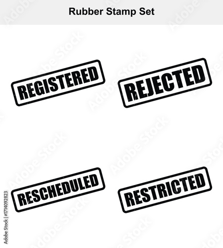 Black Rubber Stamp Set with Registered, Rejected, Rescheduled and Restricted Words on White