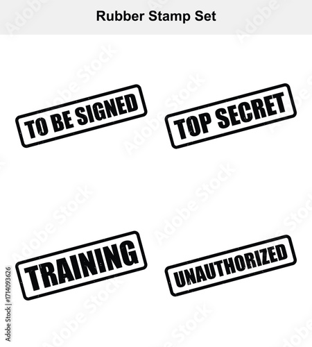 Distressed Rectangular Rubber Stamps Set with Phrases on White Background