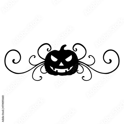 Logo con silueta de calabaza de Halloween con filigrana caligráfica. Silueta con florituras para su uso en tarjetas y felicitaciones 