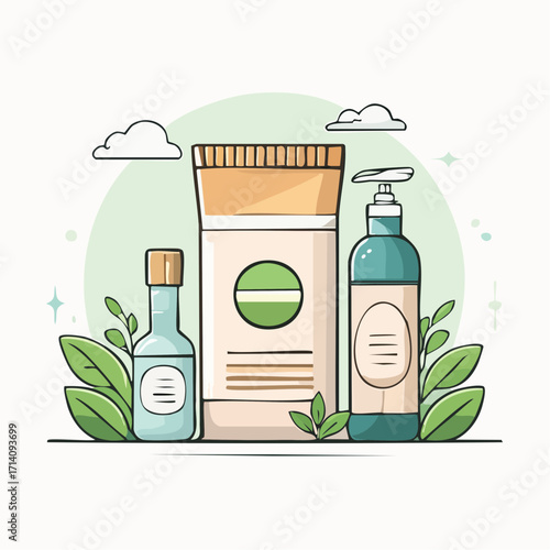Natural Cosmetic Products Packaging Design Illustration