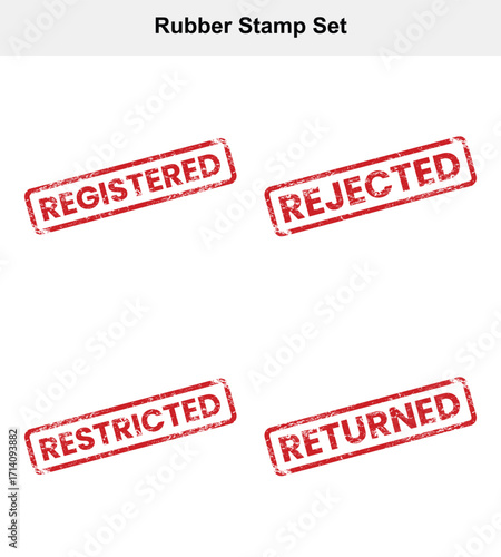 Distressed Red Rubber Stamps on White Registered, Rejected, Restricted, Returned