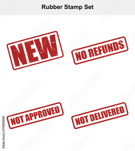 Distressed Red Rubber Stamp Set Featuring Various Business Status Messages
