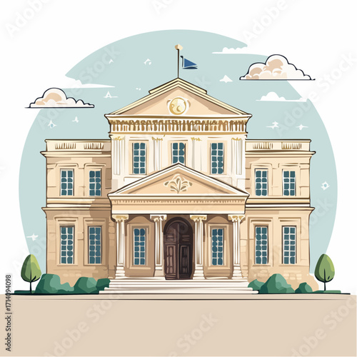 Beige Classical Building Exterior Illustration
